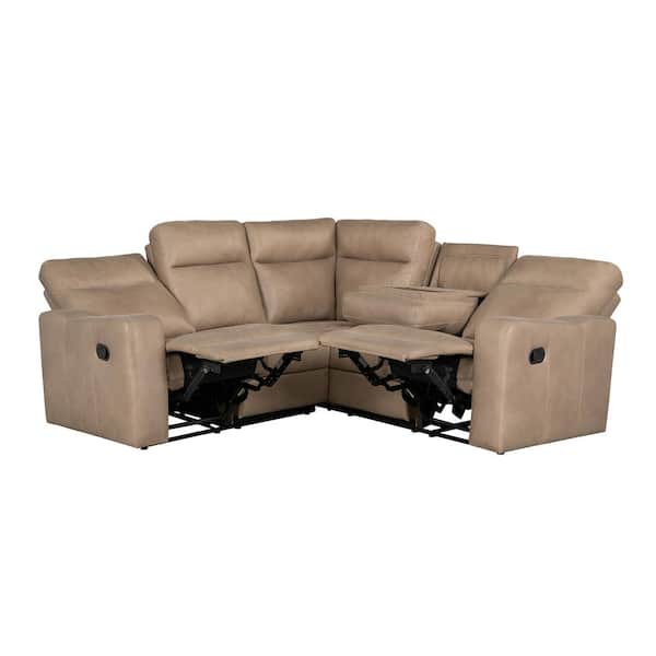 Nestfair 87.5in. Palomino Fabric Sectional Sofa Recliner Chair Sofa in Light Brown with Flipped Middle Backrest