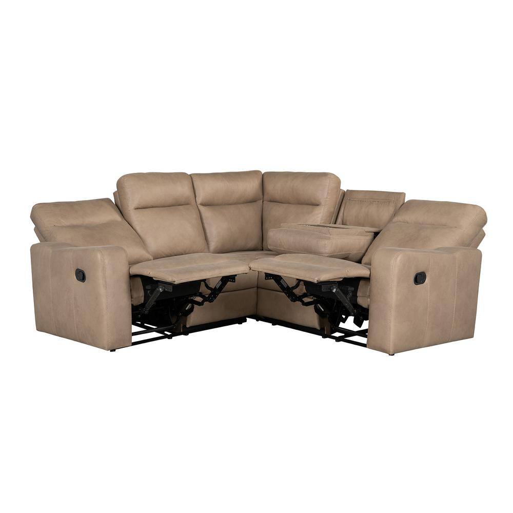 Nestfair 875in Palomino Fabric Sectional Sofa Recliner Chair Sofa In Light Brown With Flipped 0113