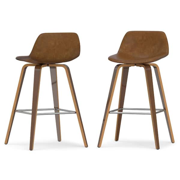 Randolph 36.6 in. H Deep Tan Mid Century Modern Bentwood Counter Height Stool (Set of 2)