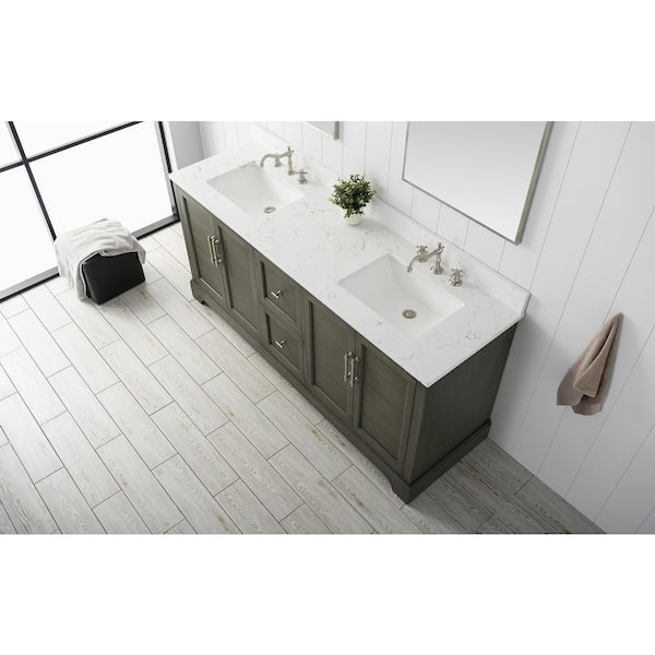 Chambery 72 in. W x 22 in. D x 34.5 in. H Bathroom Vanity in Silver Grey with Engineered Marble Top