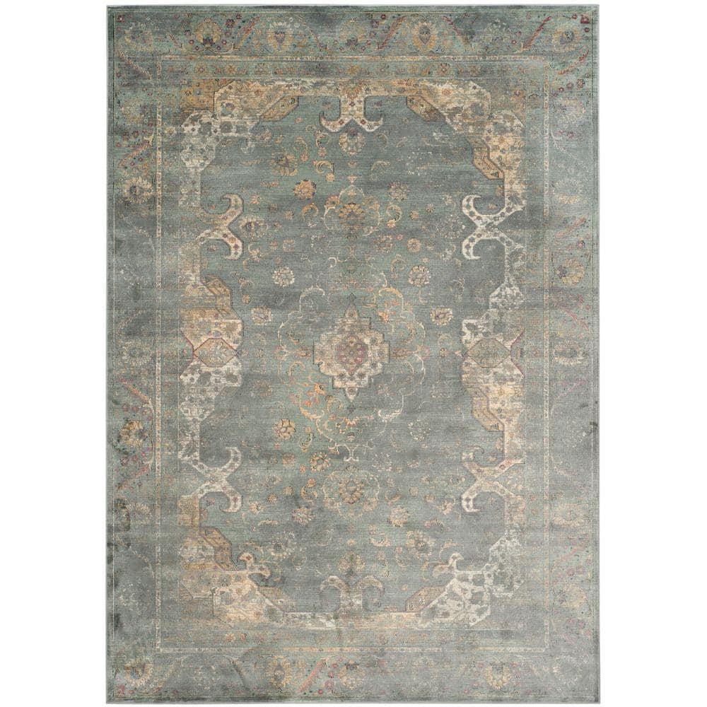 Reversible Gray Floral 9' x 12' Rectangular Viscose Rug