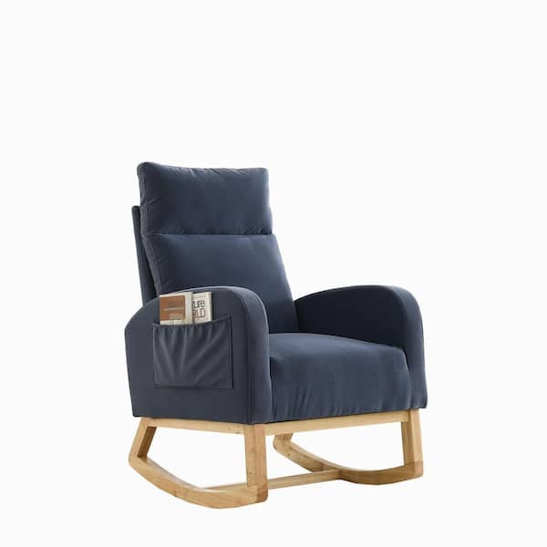 Unbranded Blue Modern Waterproof Velvet Accent High Backrest Lounge Arm Rocking Chair