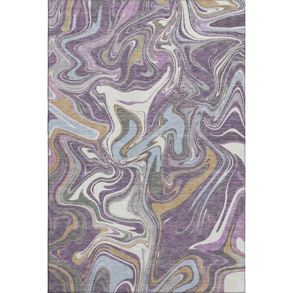 Mayfield Premium Machine Washable Abstract AMF2395 Purple 5 ft. x 7 ft. 6 in. Area Rug