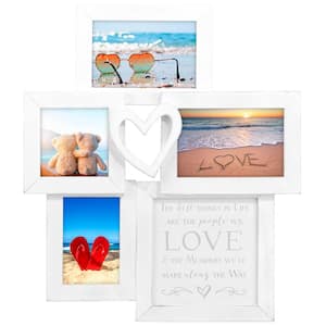 4 in. x 4 in./4 in. x 6 in. White 4-Op. Weathered Heart with Sentiment Collage Picture Frame