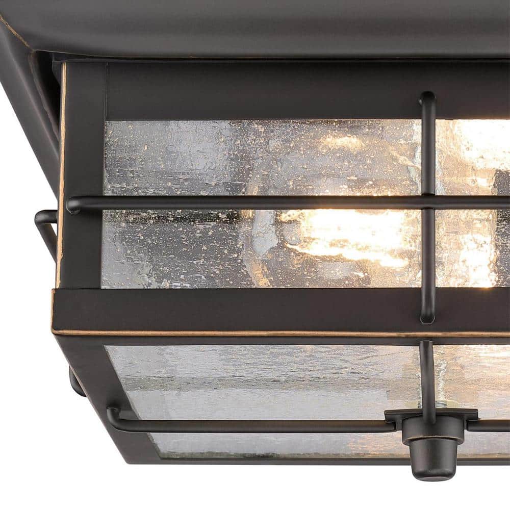 Orwell Matte Black and Bronze 11" Outdoor Flush Mount with Clear Seeded Glass