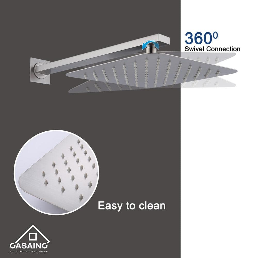 Brushed Nickel Dual Square Rain Shower Head with Handheld