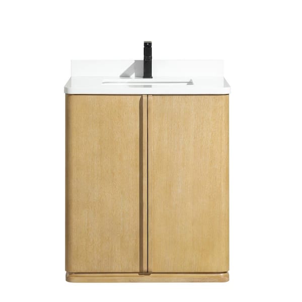 Ari Kitchen and Bath Lucas 30 W x 22 in D x 34.5 H Single Bath Vanity in Washed Oak with Engineered Quartz Top in White with White Basin
