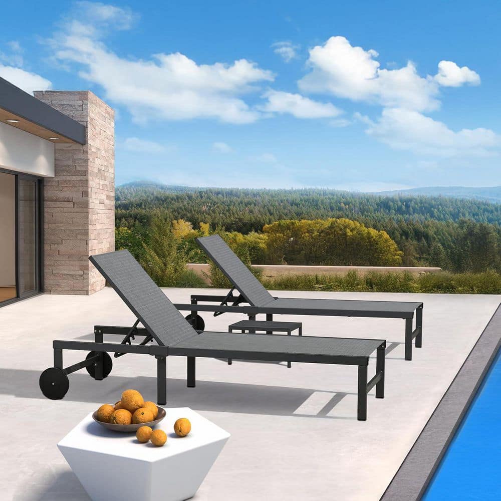 Outdoor Metal Chaise Lounge with Wheels and Table for Beach Patio Reclining Sunbathing Lounger, Mixed Gray price history on PriceWatchPro