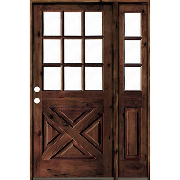 Krosswood Doors 50 in. x 80 in. Alder 2-Panel Right-Hand/Inswing Clear Glass Red Mahogany Stain Wood Prehung Front Door w/Right Sidelite