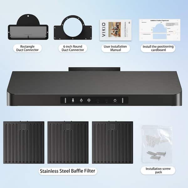 36 in. 900CFM Ducted Under Cabinet Range Hood in Black Stainless Steel 3-Speed with LED and Permanent Filters