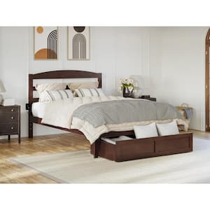 Warren 53-1/2 in. W Walnut Full Solid Wood Frame with Foot Drawer and Attachable USB Device Charger Platform Bed