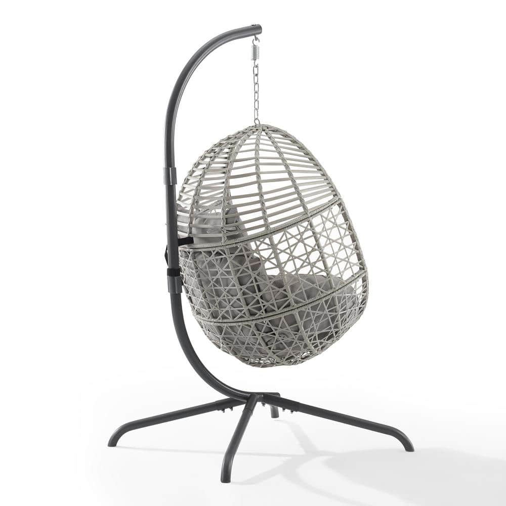 Gray Steel Wicker Hanging Egg Chair with Cushions