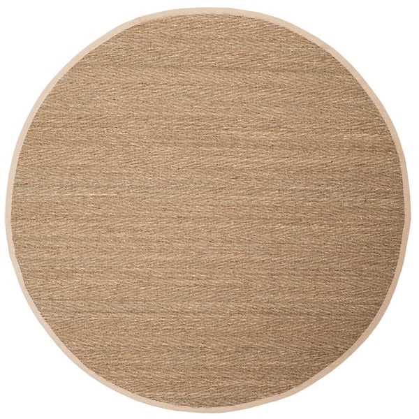 Natural Fiber Beige/Ivory 8 ft. x 8 ft. Woven Herringbone Round Area Rug