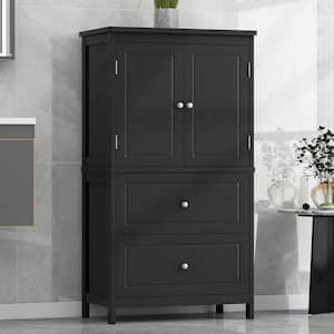 Paula Black Wood 43.3 in. Bathroom Storage Cabinet with 2 Doors, 2 Drawers and Adjustable Shelves