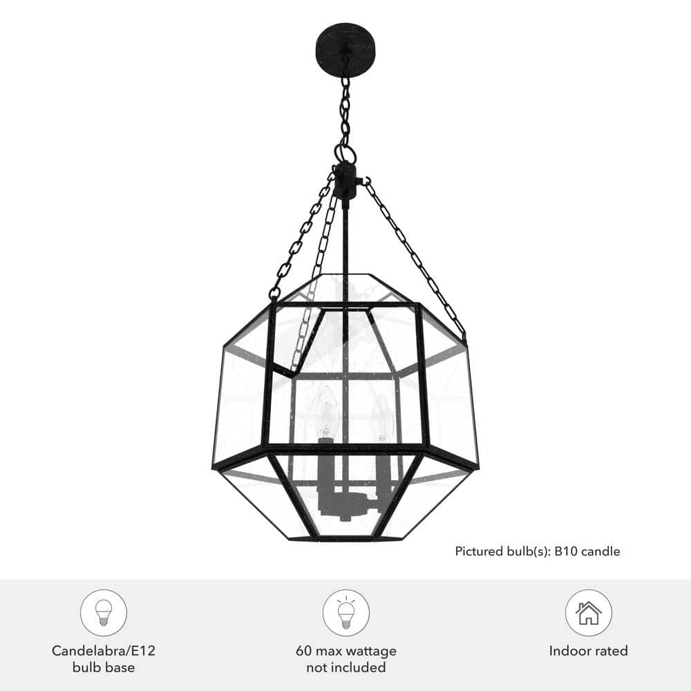 Indria Rustic Iron Faceted Geometric 3-Light Pendant