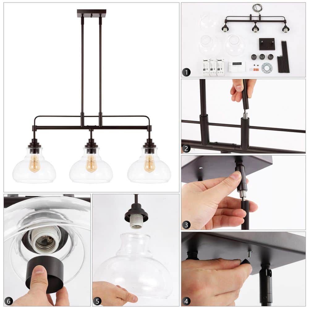 Marlowe 32.5" Oil-Rubbed Bronze 3-Light Industrial Farmhouse LED Pendant