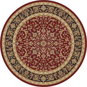 Noble Burgundy 5 ft. Round Traditional Floral Oriental Area Rug