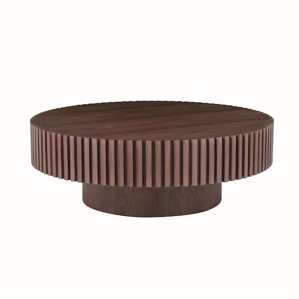 myhomore WALNUT MDF coffee table 31.49 in. Modern Handcraft Drum Outdoor Coffee Table Round Wood Coffee Table