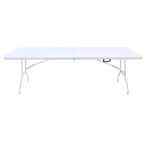 Misopily 96 in. White Finish Rectangle Iron Metal Frame Picnic Table Seats 6-People Portable Foldable Picnic Table