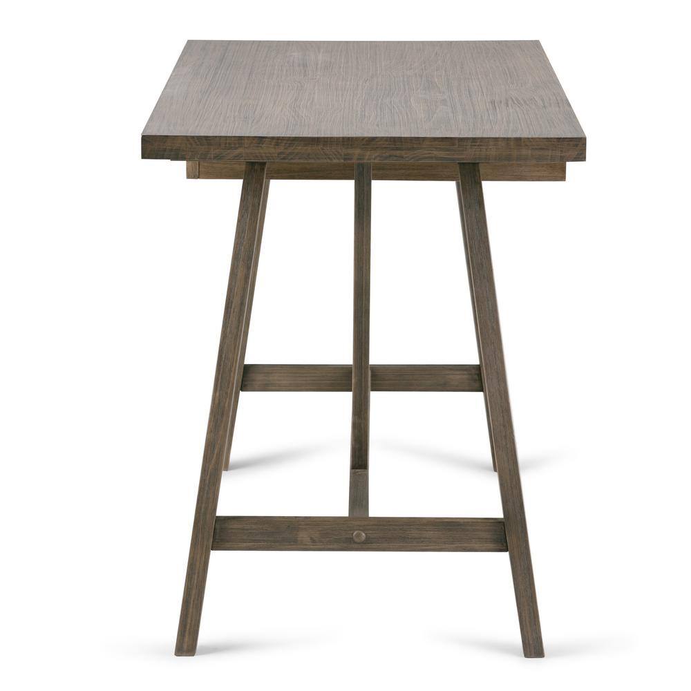 Driftwood Finish 60'' Solid Wood Industrial Writing Desk with Keyboard Tray