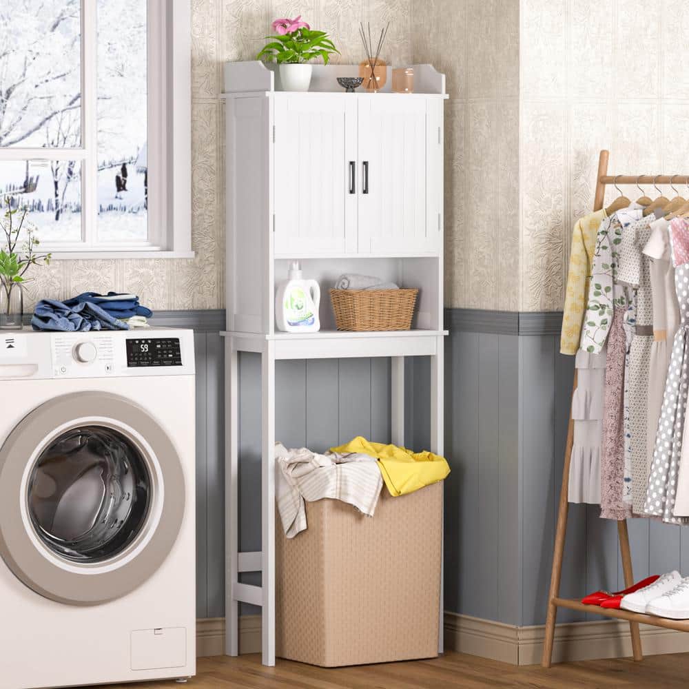 White Matte Freestanding Over-the-Toilet Storage Cabinet with Adjustable Shelves