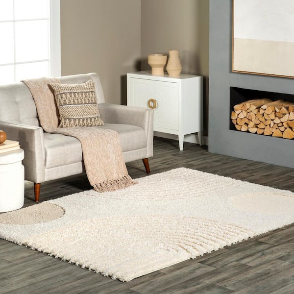 Gloria Abstract Shag Beige Doormat 3 ft. x 5 ft. Modern Accent Rug