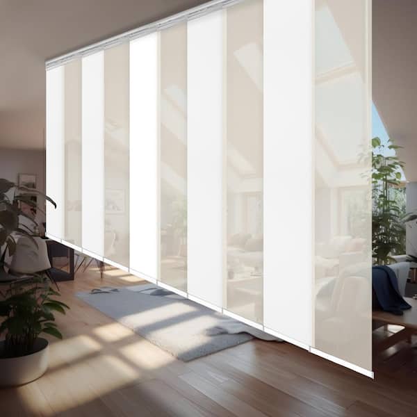 EMOH Snow 120 in. - 218 in. W x 94 in. L Adjustable 10-Panel Satin Nickel Double Rail Panel Track with 23.5 in. Slates