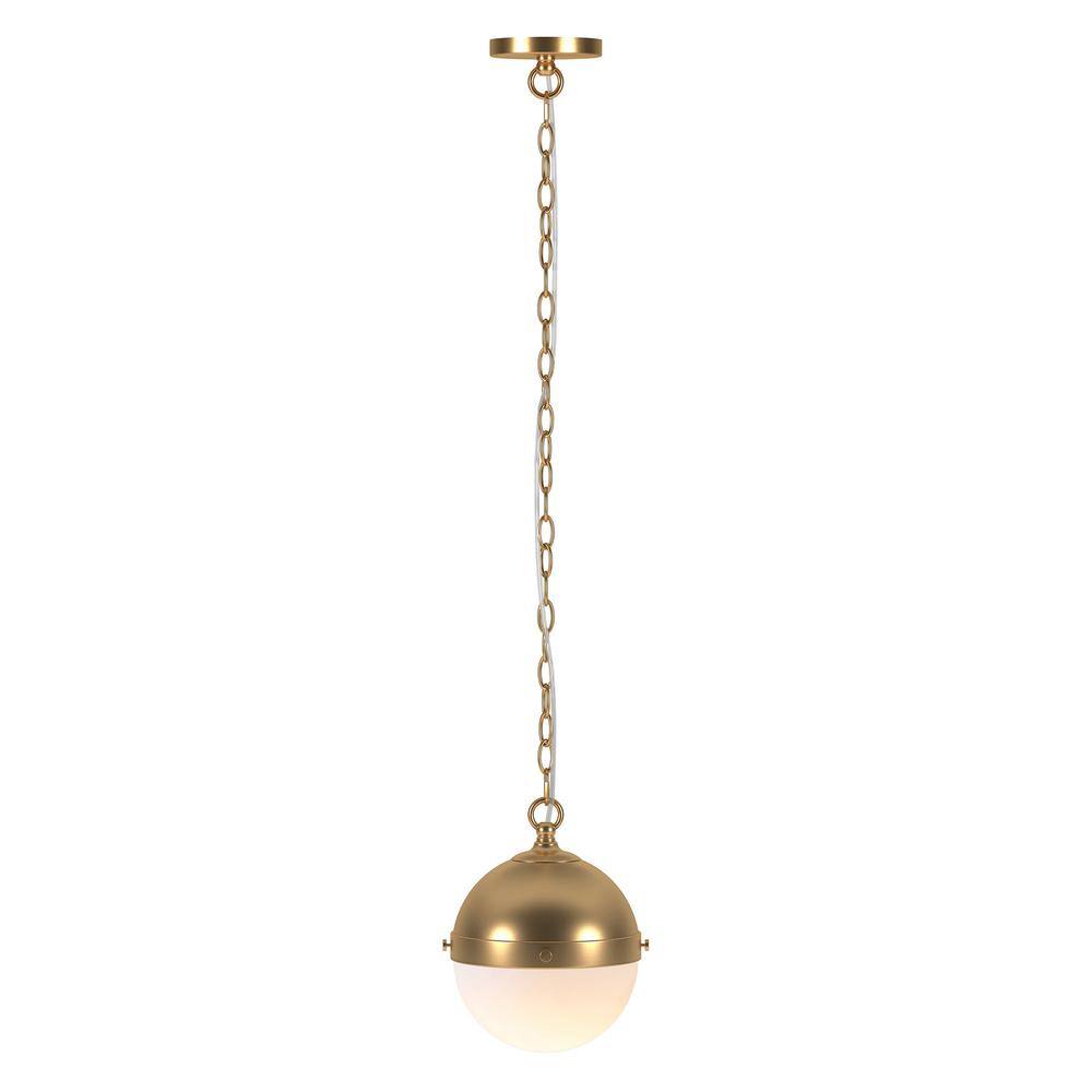 Evelyn&Zoe Modern/Contemporary 9  Wide Brass/White Milk Pendant