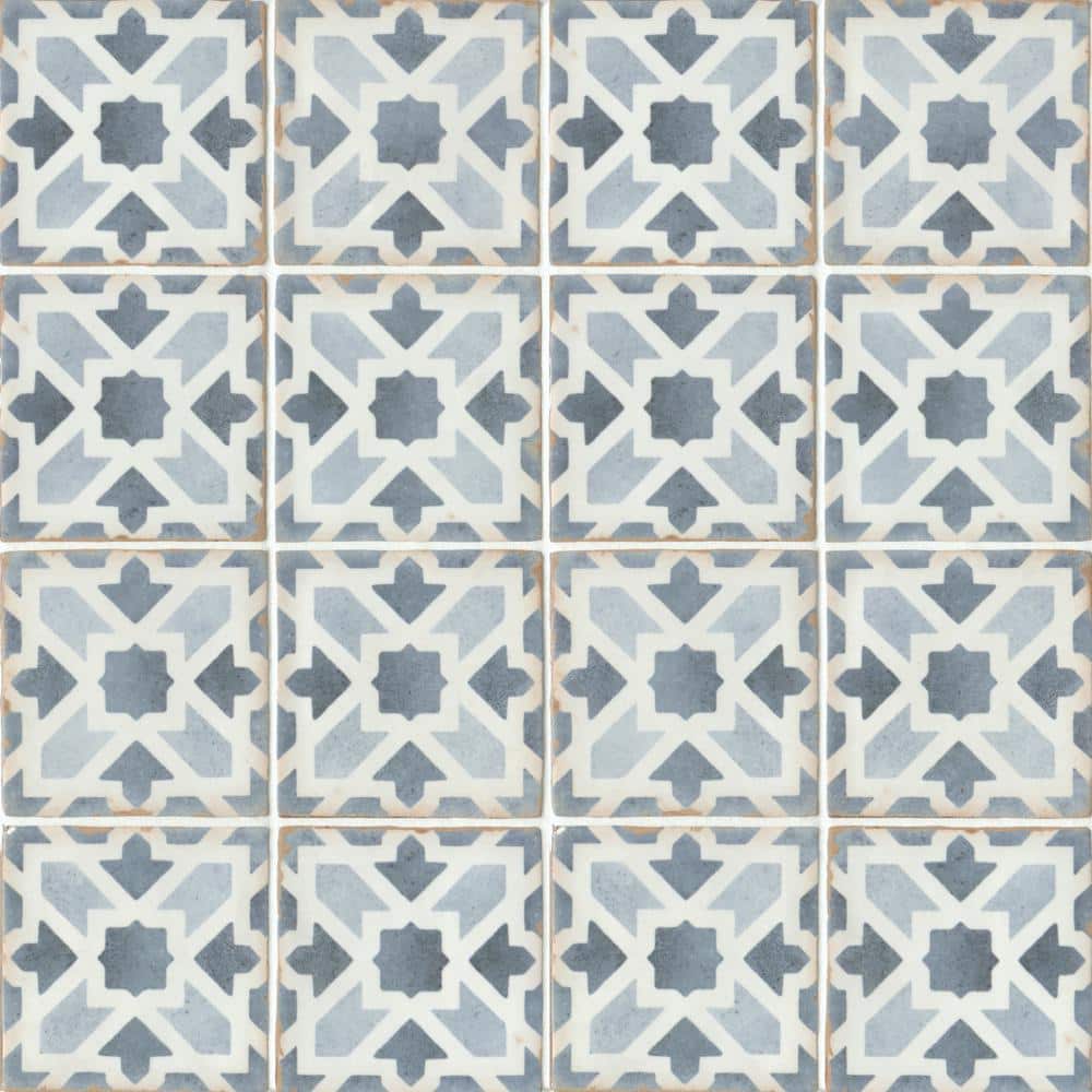 Casablanca 5" x 5" Blue and White Ceramic Patterned Tile