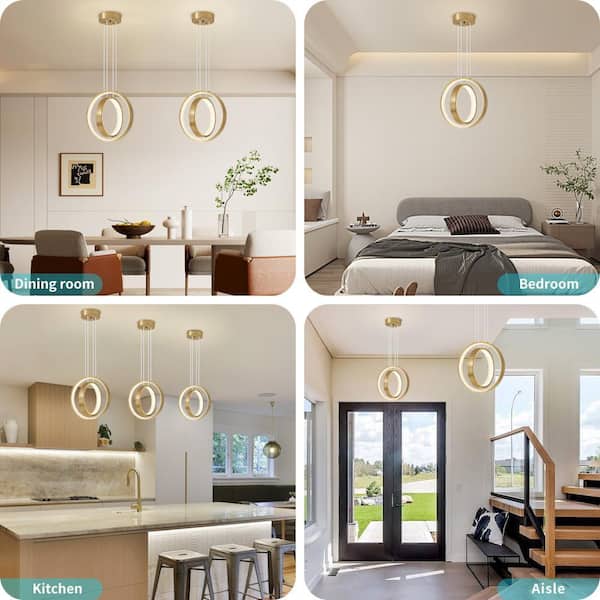 Deyidn Modern 2-Light Dimmable Integrated LED Gold Pendant Light