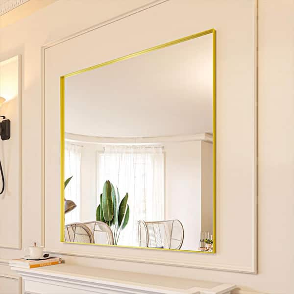 ORGANNICE 48 in. W x 36 in. H Gold Aluminum Rectangle Framed Tempered Glass Wall-mounted Mirror