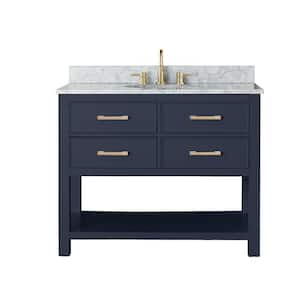 Brooks 43 in. W x 22 in. D x 35 in. H Bath Vanity in Navy Blue with Marble Vanity Top in White and White Basin