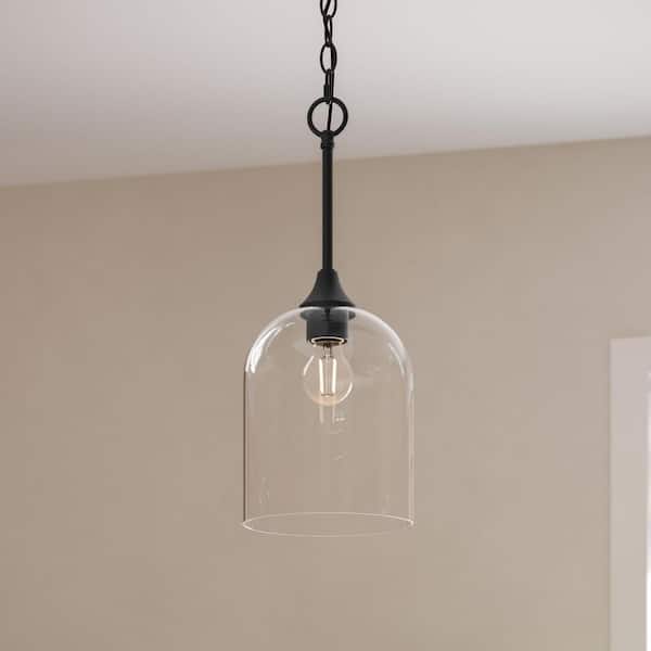 Ilia 60-Watt 1-Light Matte Black Transitional Pendant Light with Clear Glass Shade