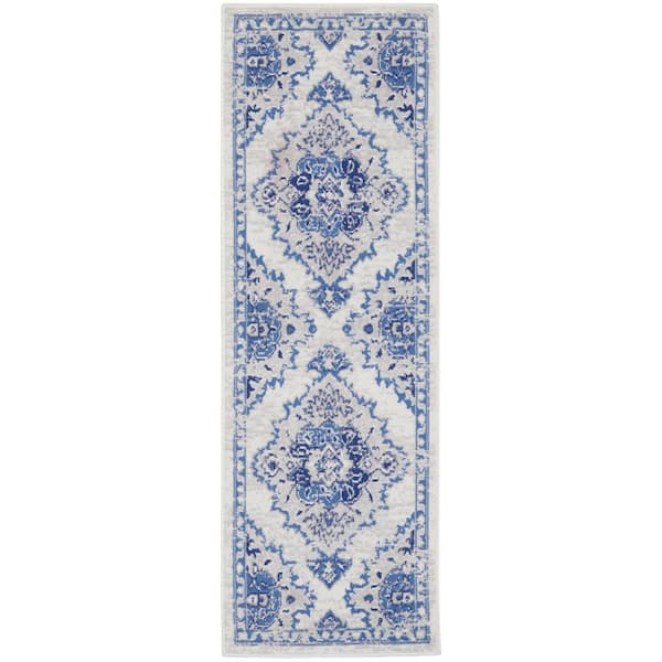 Nourison Whimsical Ivory Blue 2 ft. x 6 ft. Center Medallion Traditional Kitchen Runner Area Rug