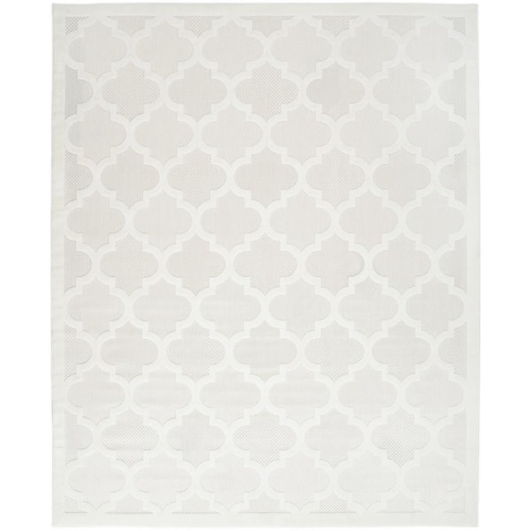 Nourison Easy Care Ivory/White 8 ft. x 10 ft. Geometric Contemporary Indoor Outdoor Area Rug