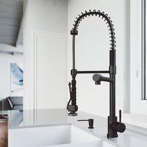Zurich Single Handle Pull-Down Sprayer Kitchen Faucet Set with Soap Dispenser in Matte Black