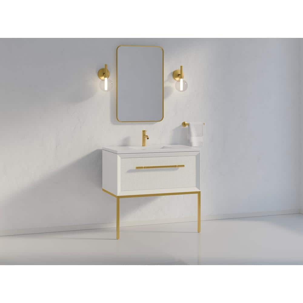 Enivo 37" White Solid Wood Floating Bathroom Vanity
