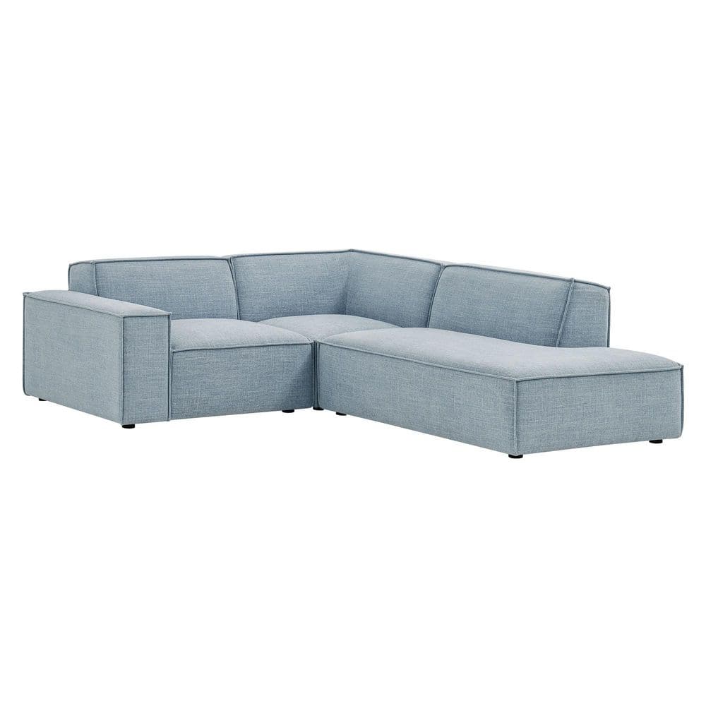 Restore Fabric Upholstered 3-Piece Modular L-Shaped Sectional Sofa in Sky
