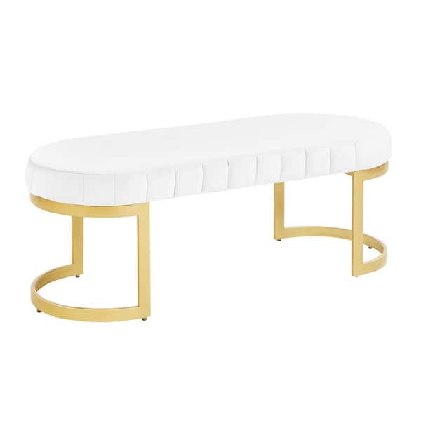 Morden Fort White Upholstered Velvet Ottoman Bench Footrest for Entryway 19 in. D x 50 in. W x 18.5 in. H