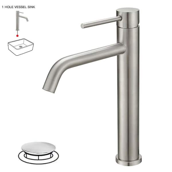 BWE Modern Single Hole Single Handle Vessel Sink Faucet Bathroom Vanity Sink Faucet With Pop Up Drain in Brushed Nickel