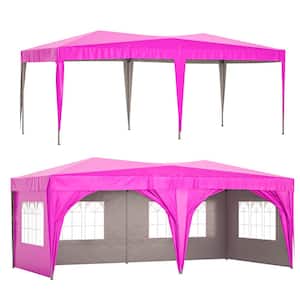 10 ft. x 20 ft. Folding Pop Up Canopy with 6 Removable Sidewalls, Carry Bag and 6pcs Weight Bag, Pink