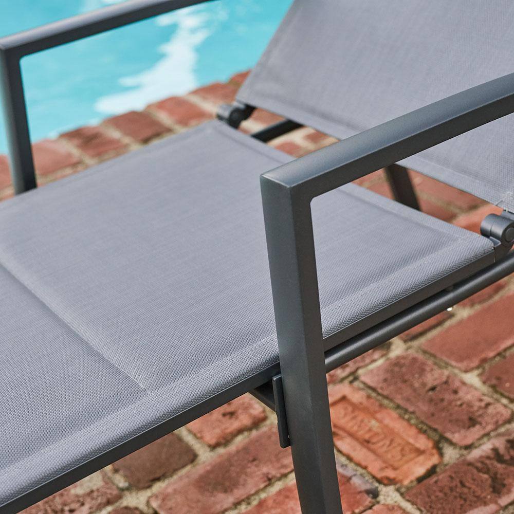 Halsted Deluxe Cool Gray Padded Sling Outdoor Chaise Lounge