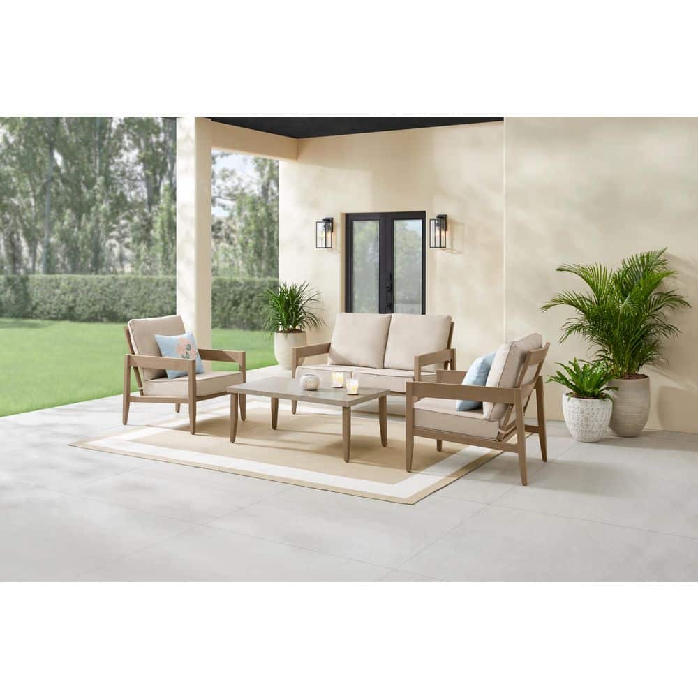 Hampton Bay Pine Hollow 4-Piece Metal Patio Conversation Set with