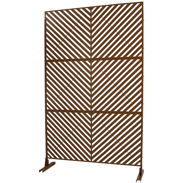 Outdoor & Indoor 6.3 ft. x 4 ft. Freestanding Decorative Privacy Fence Screen Brown Metal for Garden Fence