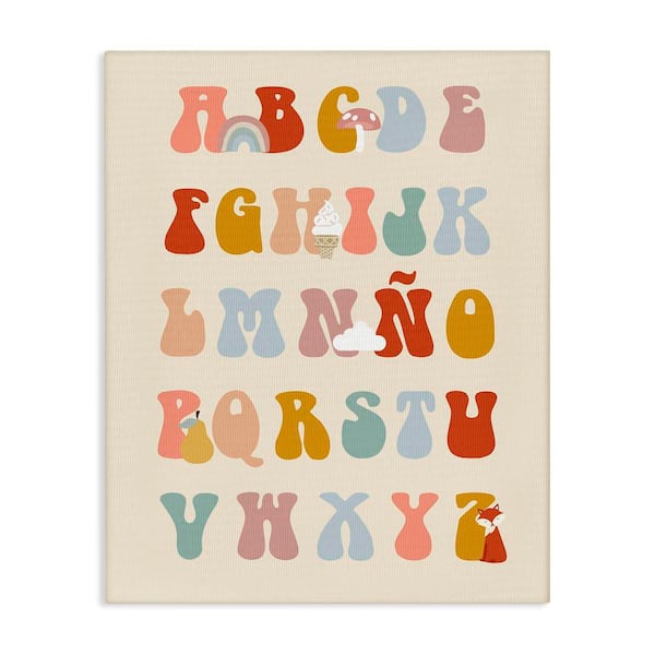 Stupell Industries Spanish Alphabet Soft Illustrations by Lil' Rue Gallery Wrapped Unframed Typography Graphic Art Print 48 in. x 36 in.
