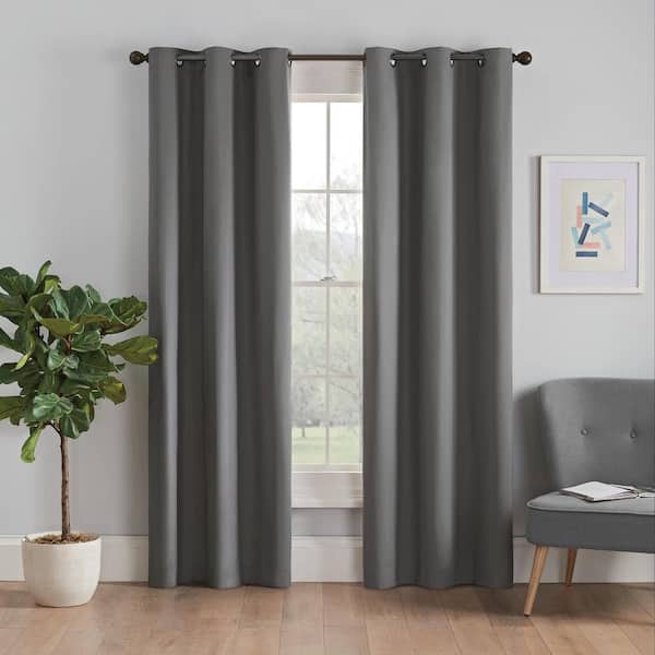 Eclipse Microfiber Thermaback Smoke Solid Polyester 42 in. W x 63 in. L Blackout Single Grommet Top Curtain Panel