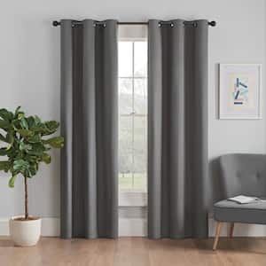 Microfiber Thermaback Smoke Solid Polyester 42 in. W x 84 in. L Blackout Single Grommet Top Curtain Panel
