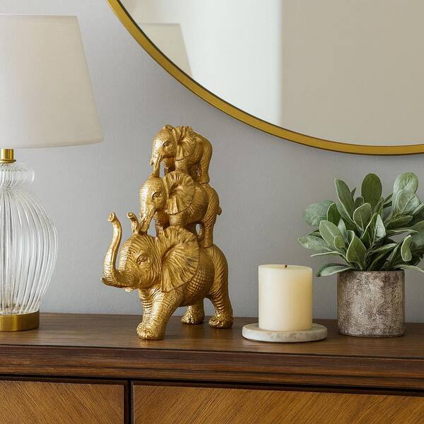 Liv & Skye Gold 8 in. x 10 in. Resin Elephant Figurine Stacked 
