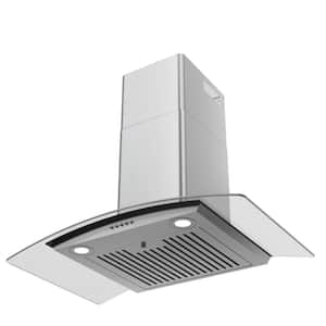 30 in. 250 CFM Ducted Wall Mount Island Range Hood in Stainless Steel with Light and Dishwasher Safe Metal Mesh Filter