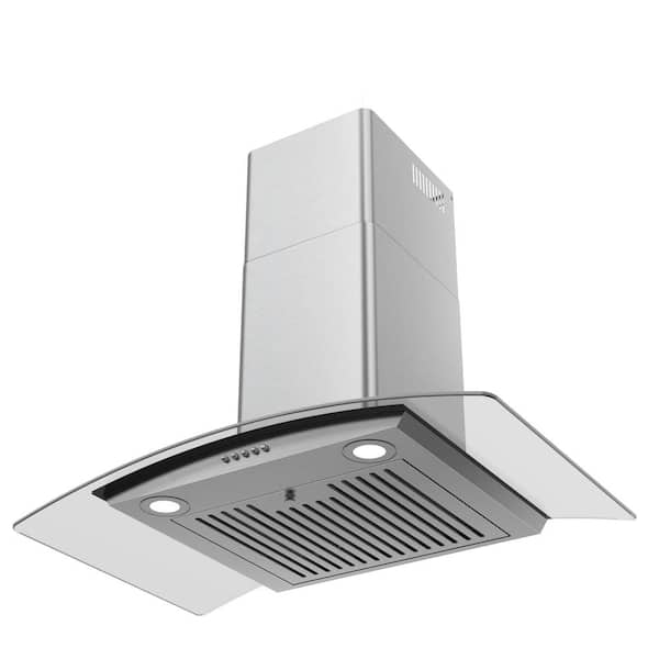 LORDEAR 30 in. 250 CFM Ducted Wall Mount Island Range Hood in Stainless Steel with Light and Dishwasher Safe Metal Mesh Filter